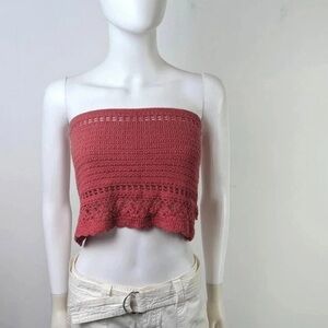 American Eagle Elegant Red Crochet Top